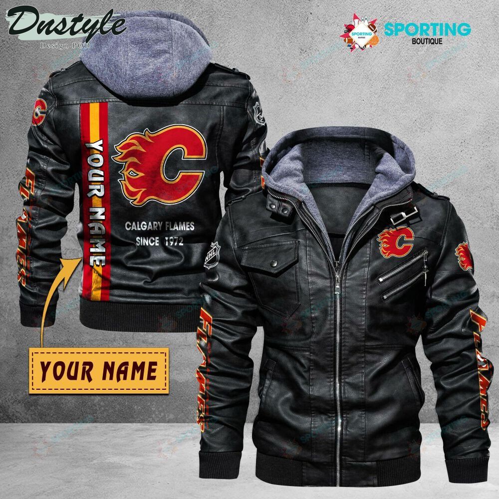 Calgary Flames custom name leather jacket