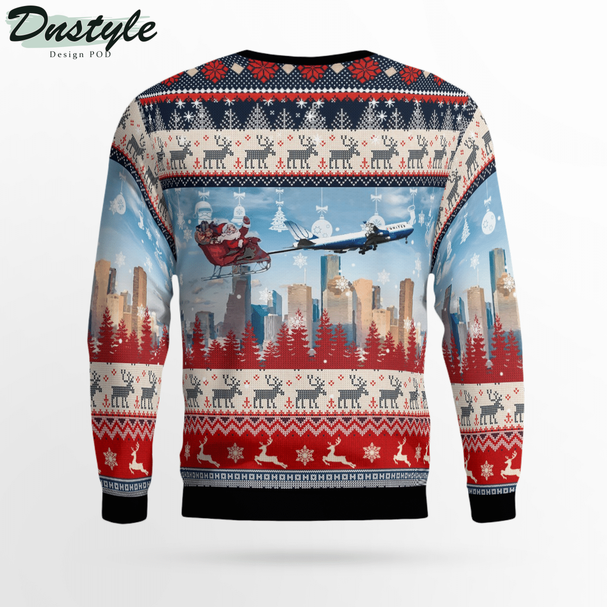 US Airlines 4 Boeing 747-422 With Santa Over Houston Ugly Christmas Sweater