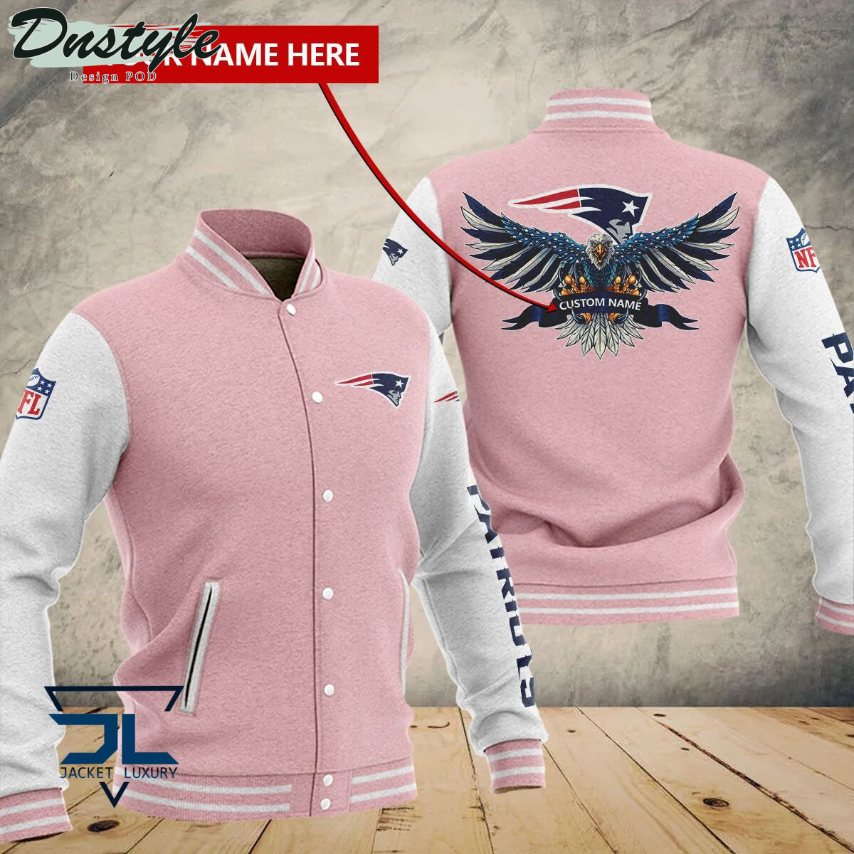 New England Patriots Eagles Custom Name Baseball Jacket