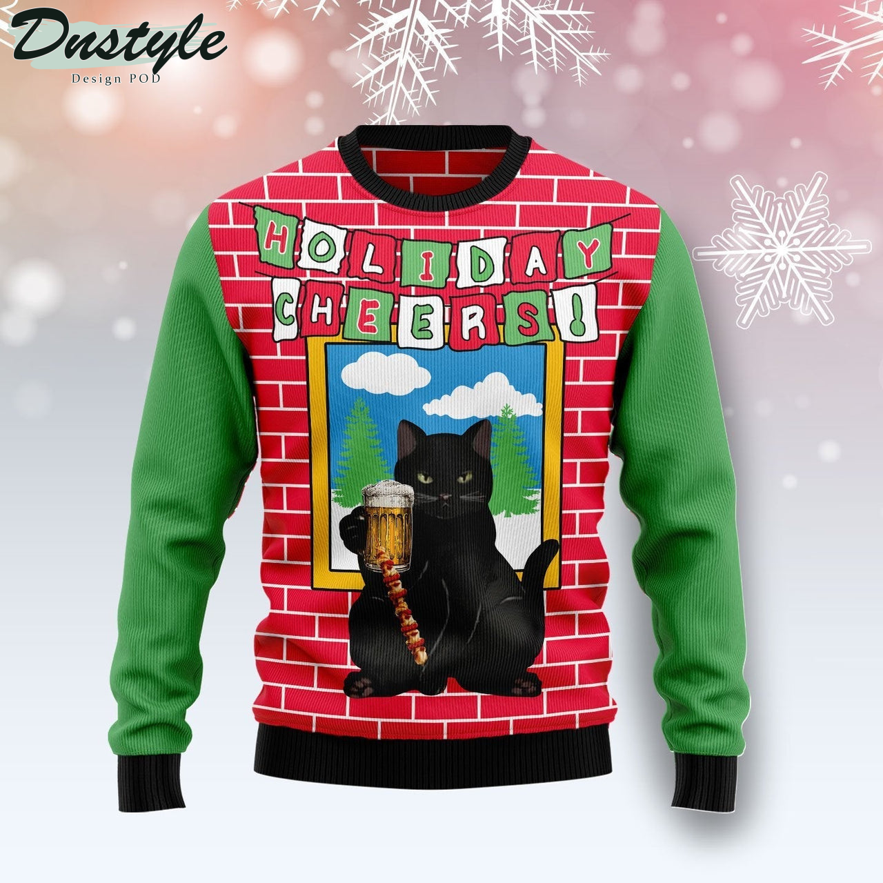 Holiday Cheer Black Cat Beer Christmas Ugly Christmas Sweater