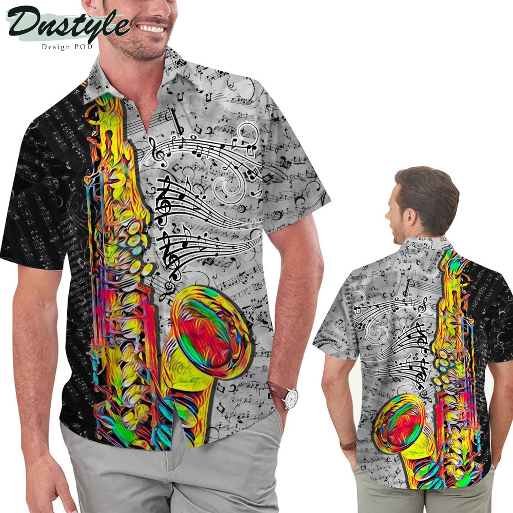 Saxophone Colorful Line Music Note Aloha Hawaiian Shirt