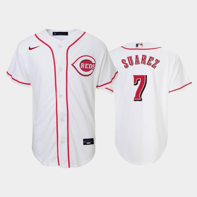 #7 Eugenio Suarez Youth Reds Home White Jersey MLB Jersey