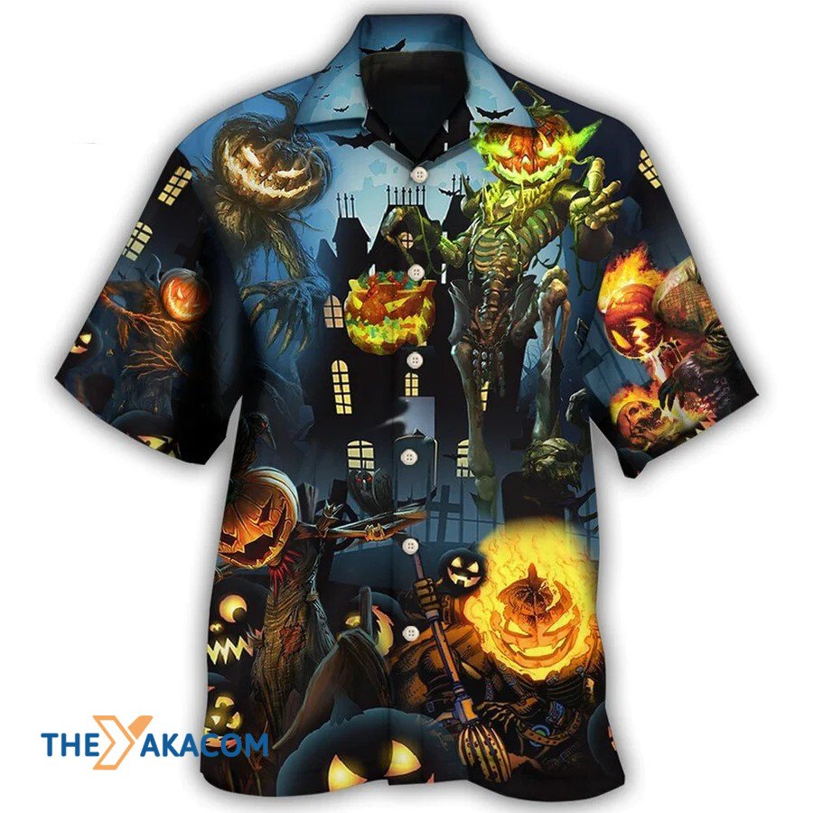 Halloween Pumpkin And Skull Scary Sky Night Hawaiian Shirt