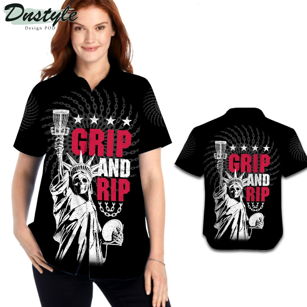 Grip And Rip Disc Golf Statue Of Liberty Skeleton Hawaiian Shirt