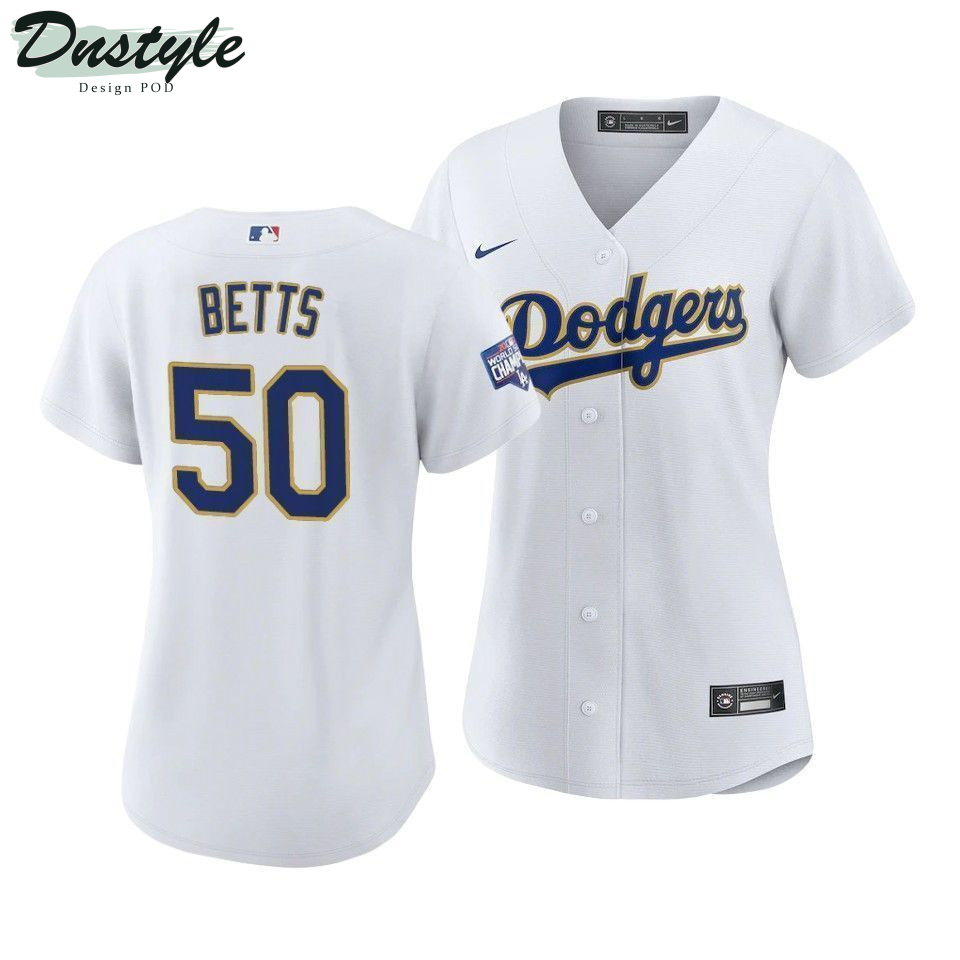 Women La Dodgers Mookie Betts #50 2021 Gold Program White Gold MLB Jersey