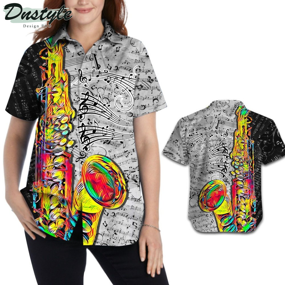 Saxophone Colorful Line Music Note Hawaiian Shirt