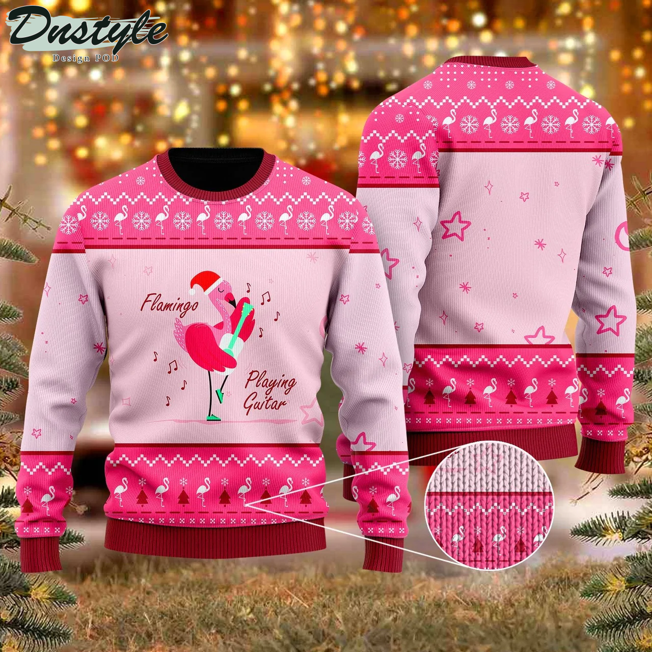 Flamingo Playing Guitar Christmas Ugly Christmas Sweater