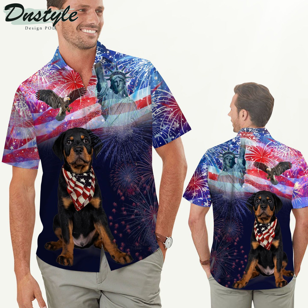 Rottweiler Fireworks American Independence Day Hawaiian Shirt