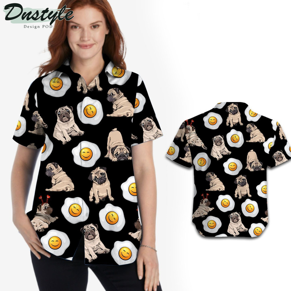 Pug Cute Eggs Tropical Dog Lovers In Summer Hawaiian Shirt