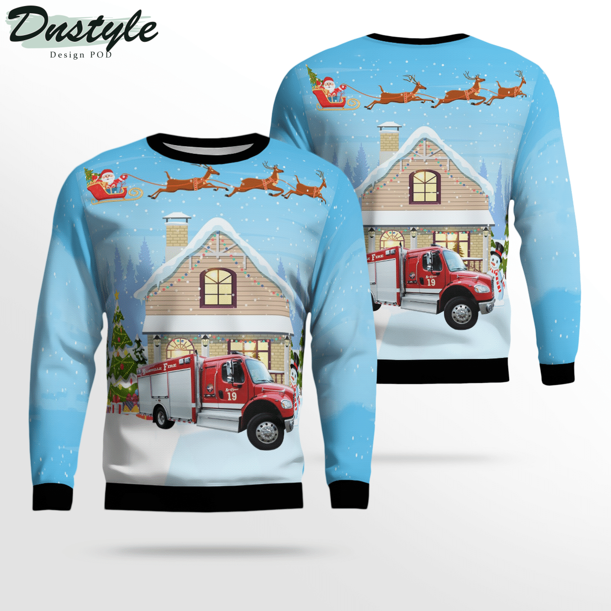 Tennessee Nashville Fire Department Rescue Truck Ugly Christmas Sweater