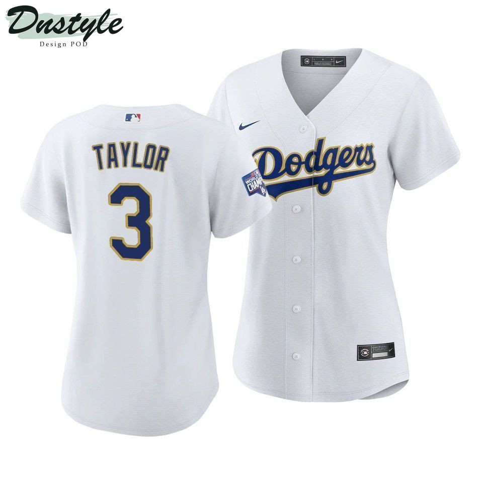 Women La Dodgers Chris Taylor #3 2021 Gold Program White Gold MLB Jersey