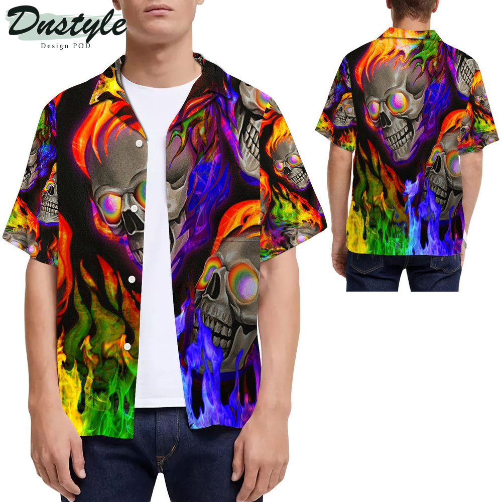 LGBT Rainbow Flame Skulls Hawaiian Shirt