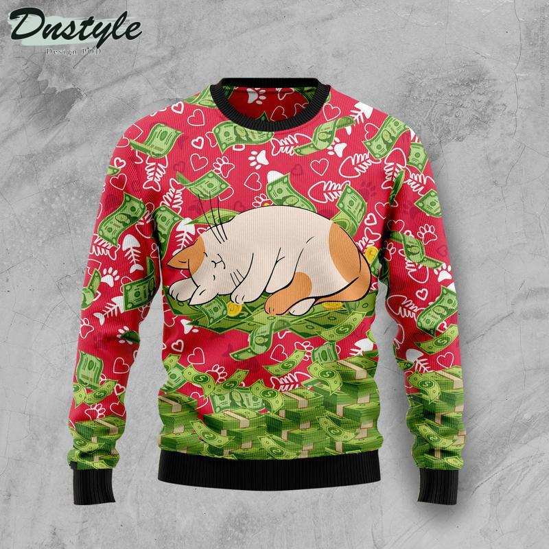 Cat x Money Ugly Christmas Sweater