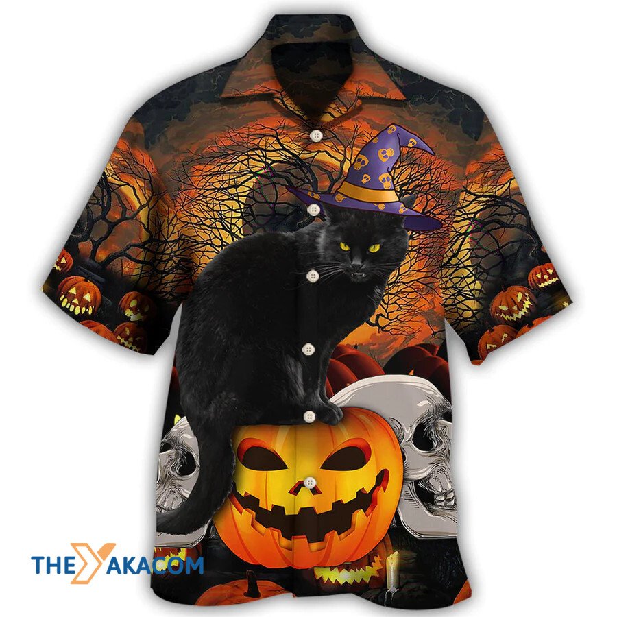 Halloween Black Cat Scary And Pumpkin Hawaiian Shirt
