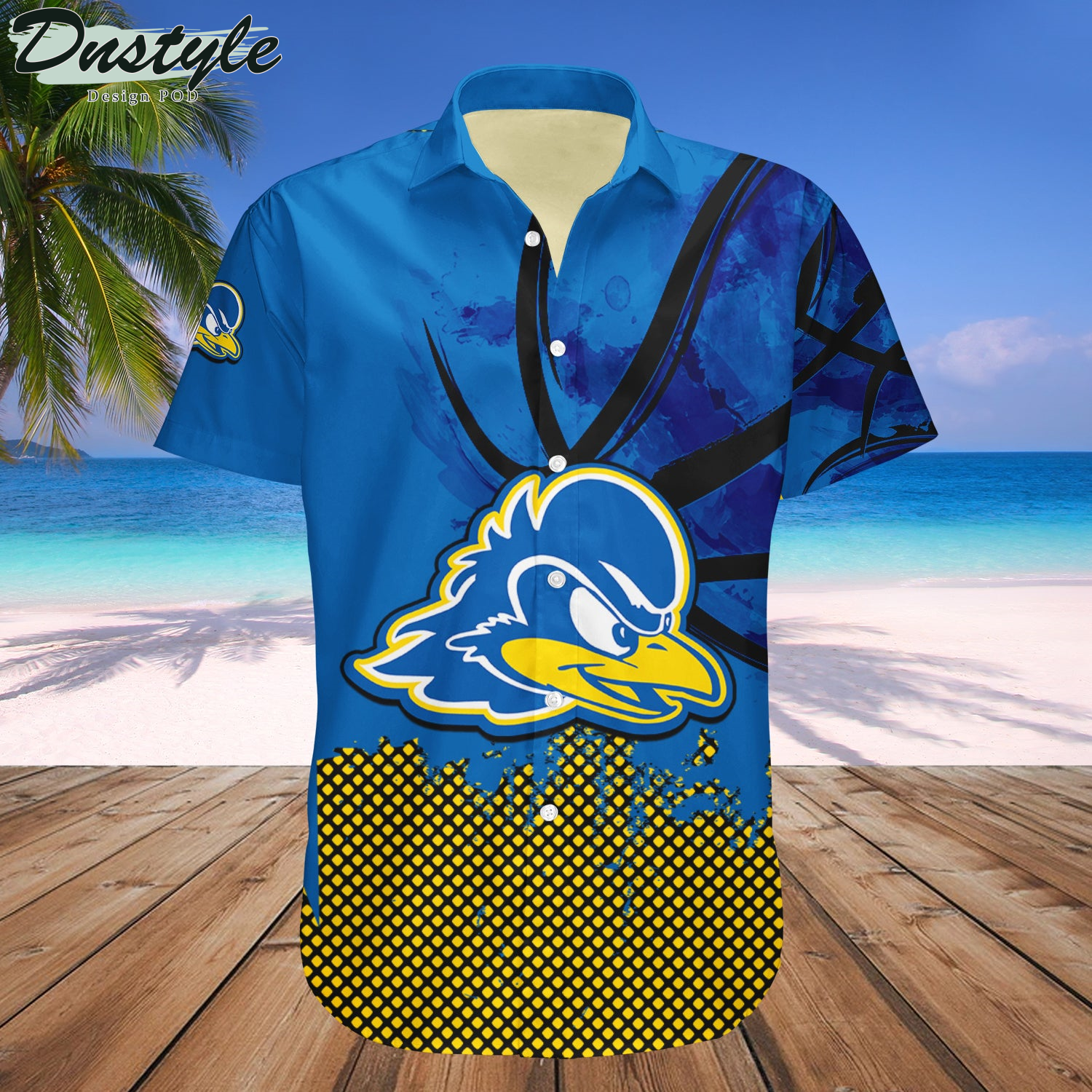 Delaware Blue Hens Basketball Net Grunge Pattern Hawaii Shirt