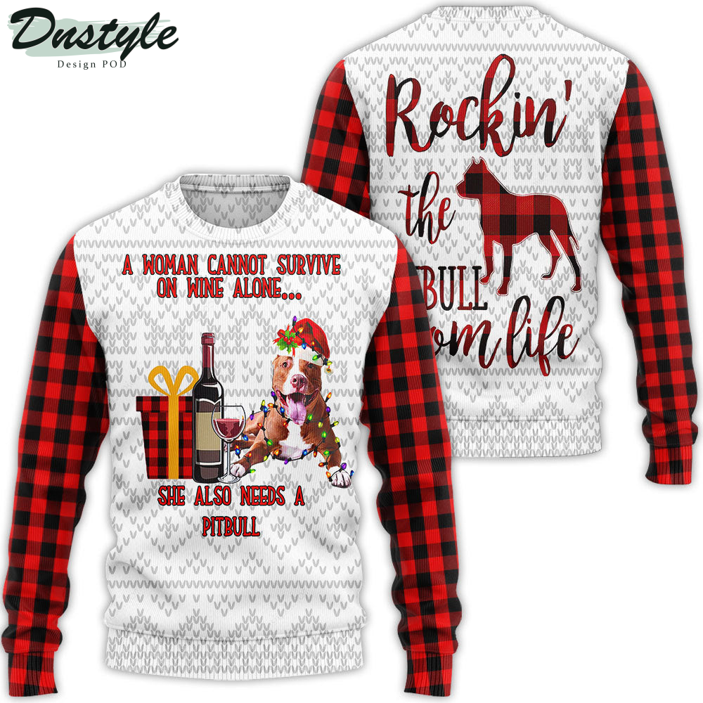 Pitbull Dog Wine Christmas Ugly Christmas Sweater