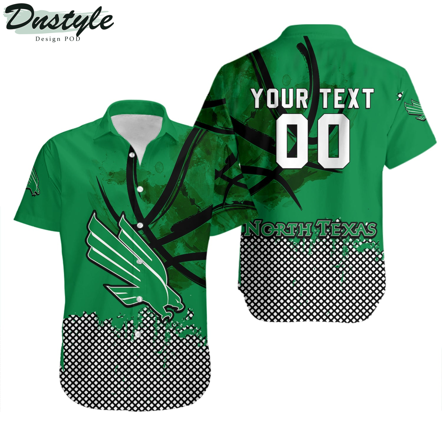 North Texas Mean Green Basketball Net Grunge Pattern Hawaii Shirt