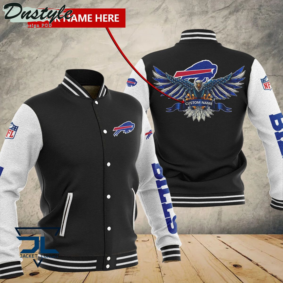 Buffalo Bills Eagles Custom Name Baseball Jacket