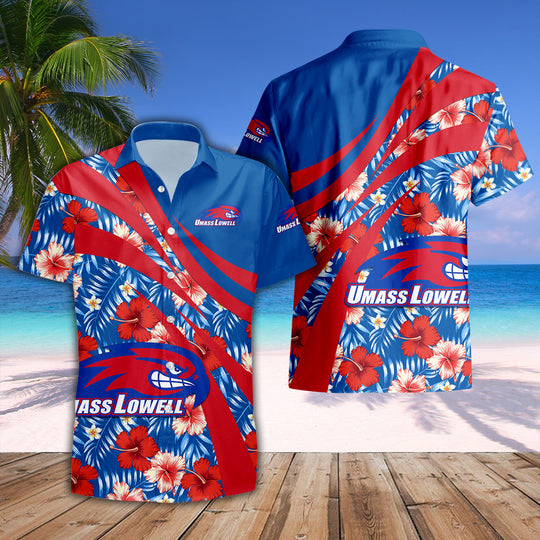 UMass Lowell River Hawks Hibiscus Sport Hawaiian Shirt