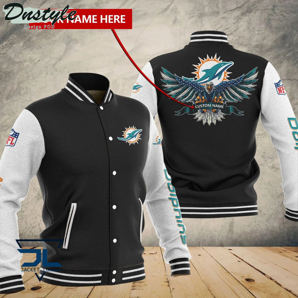 Miami Dolphins Eagles Custom Name Baseball Jacket
