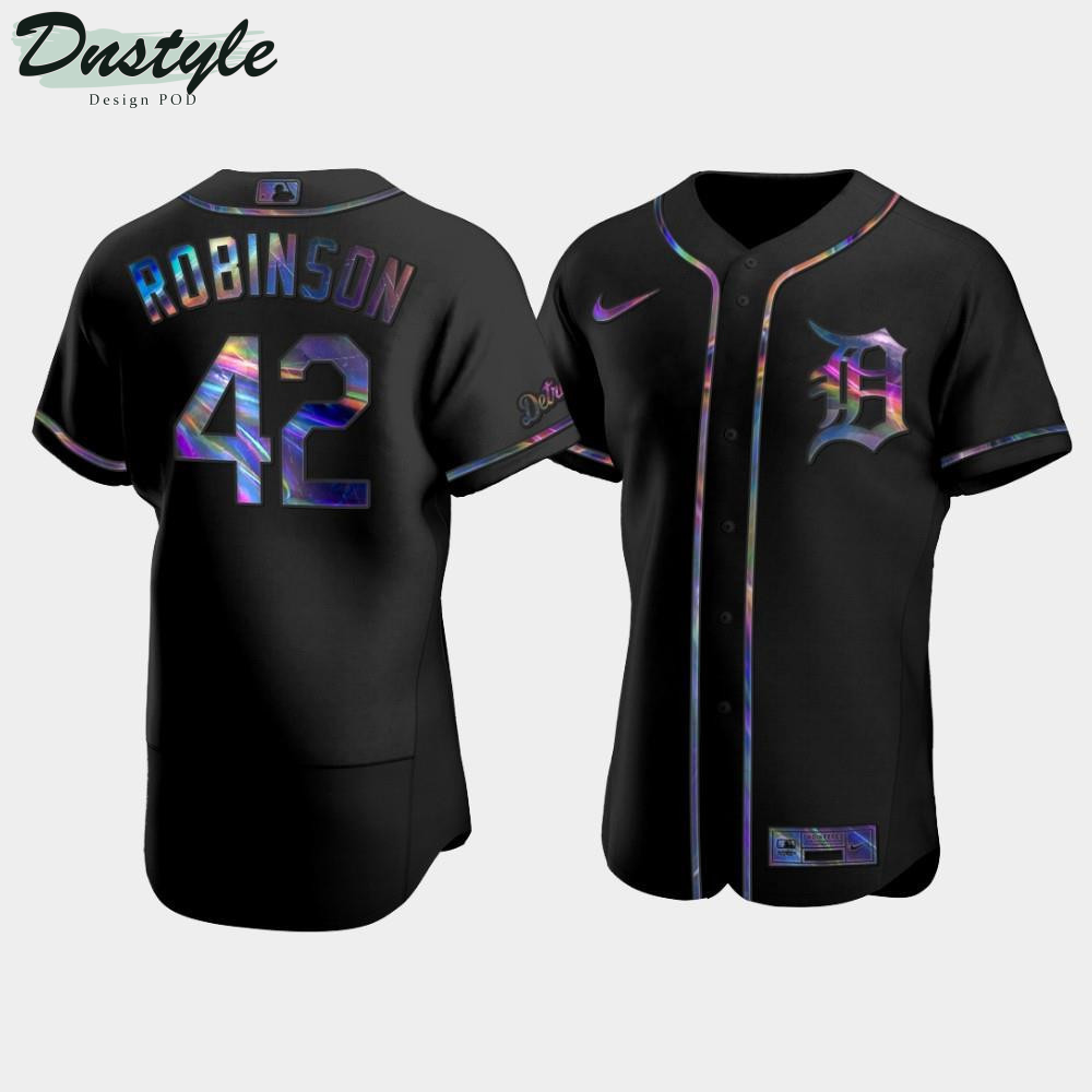 Men's Detroit Tigers Jackie Robinson #42 Black Golden Edition Holographic Jersey MLB Jersey