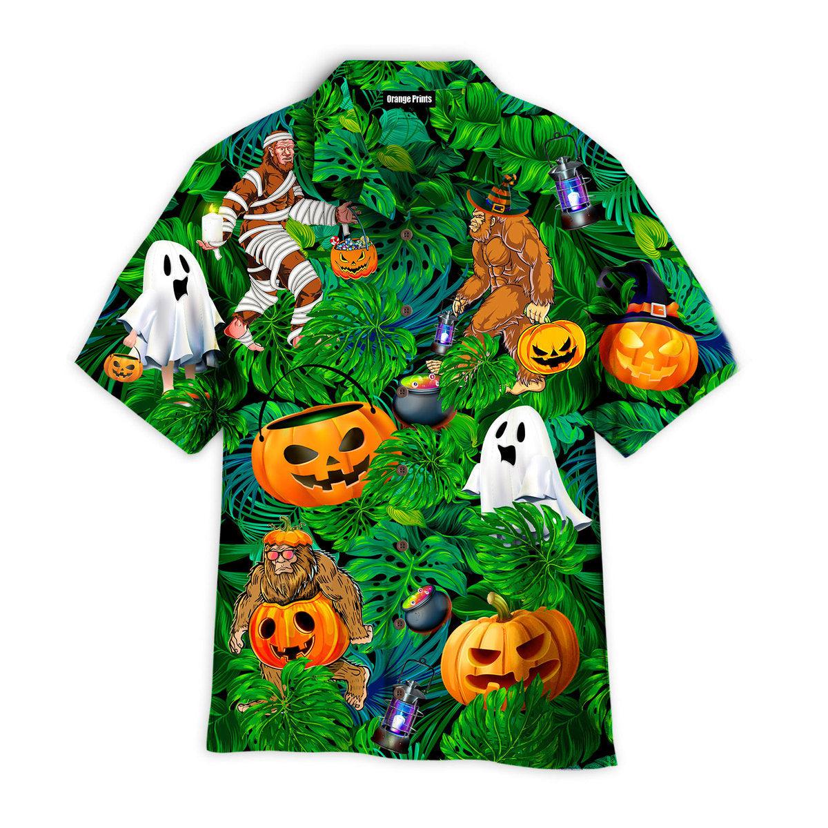 Tropical Bigfoot Halloween Pumpkin Ghost Hawaiian Shirt