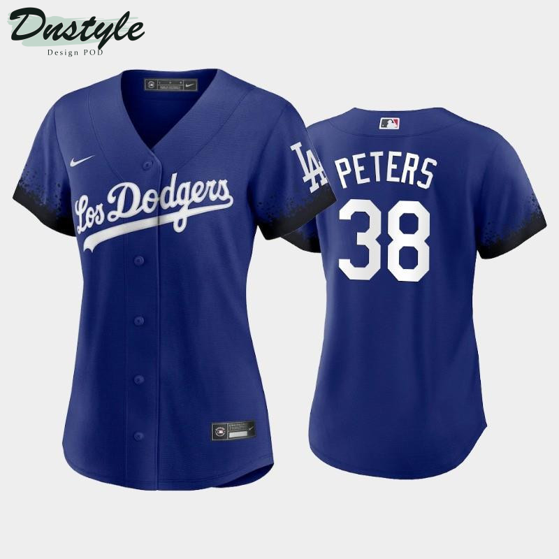 2021 City Connect Dodgers #38 D.J. Peters Royal Women’s Jersey MLB Jersey