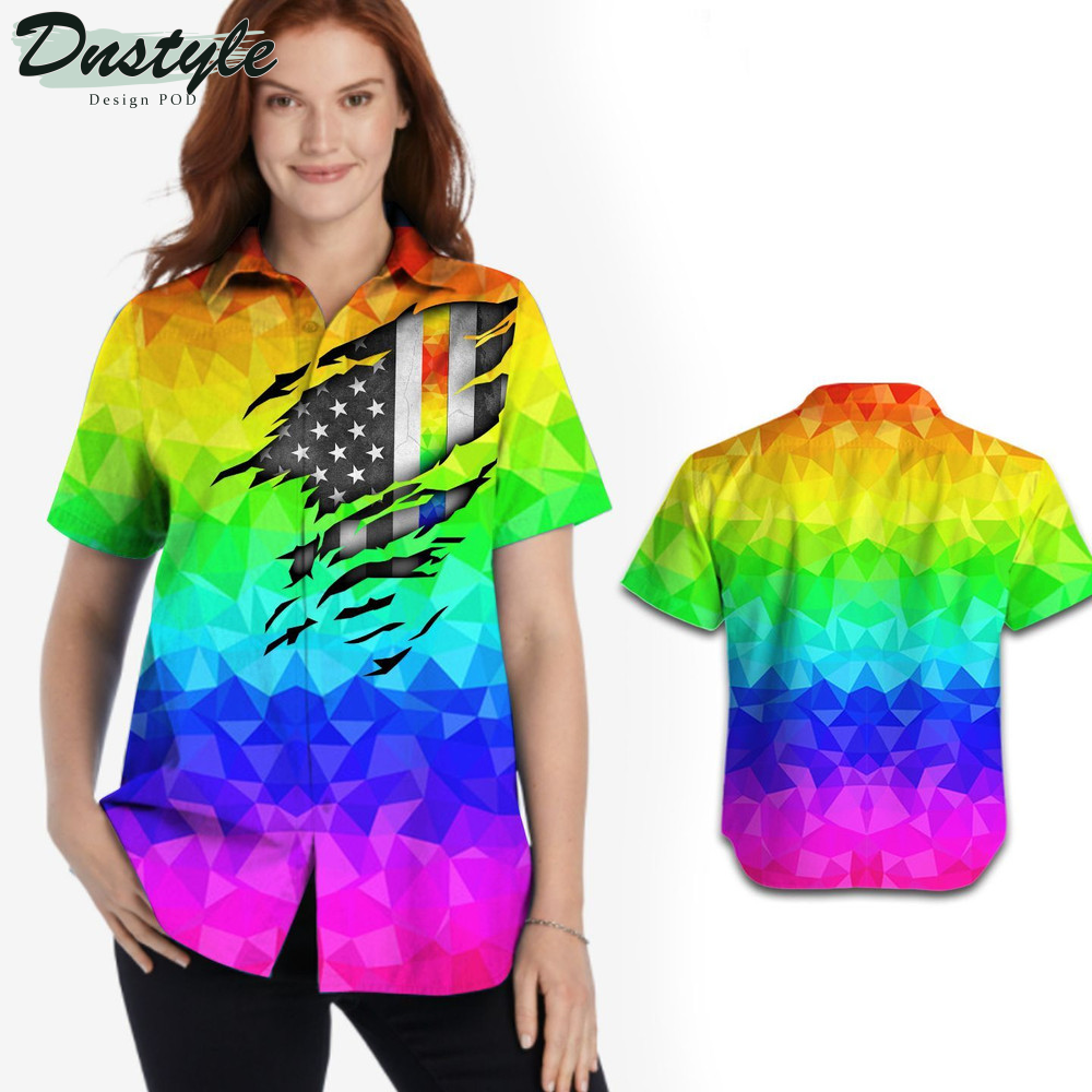 Rainbow Polygonal American Flag Hawaiian Shirt