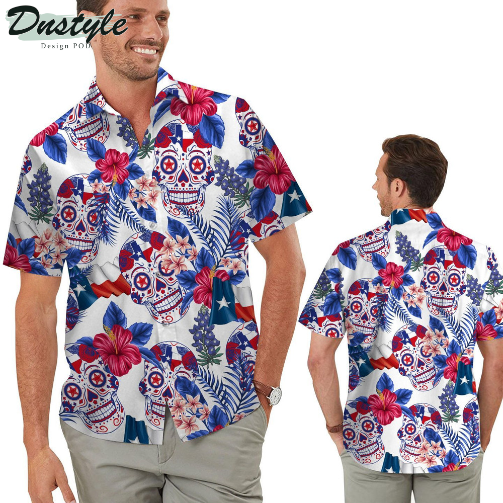 Skull Texas Flag Tropical Floral Aloha Hawaiian Shirt