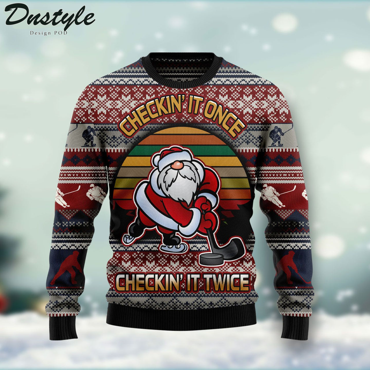 Hockey Checking It Once Checking It Twice Ugly Christmas Sweater