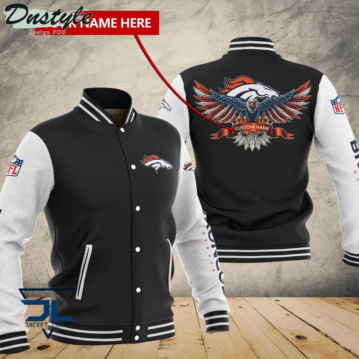 Denver Broncos Eagles Custom Name Baseball Jacket