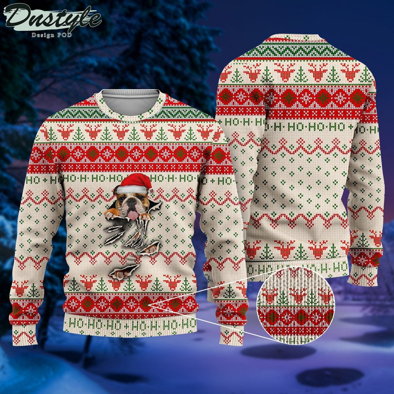 English Bulldog Scratch Ugly Christmas Sweater