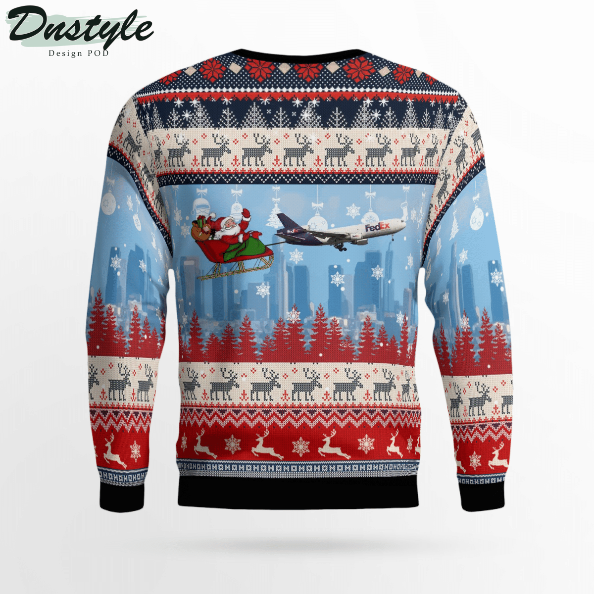 FedEx Express McDonnell Douglas MD-10-30F With Santa Over Memphis Ugly Christmas Sweater