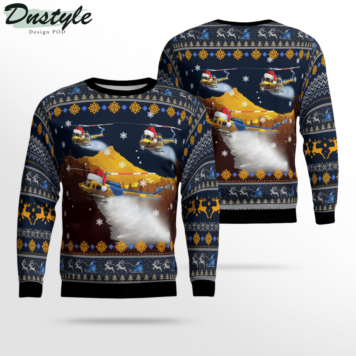 Ventura County Sheriff Fire Support Bell 205A-1 Ugly Christmas Sweater