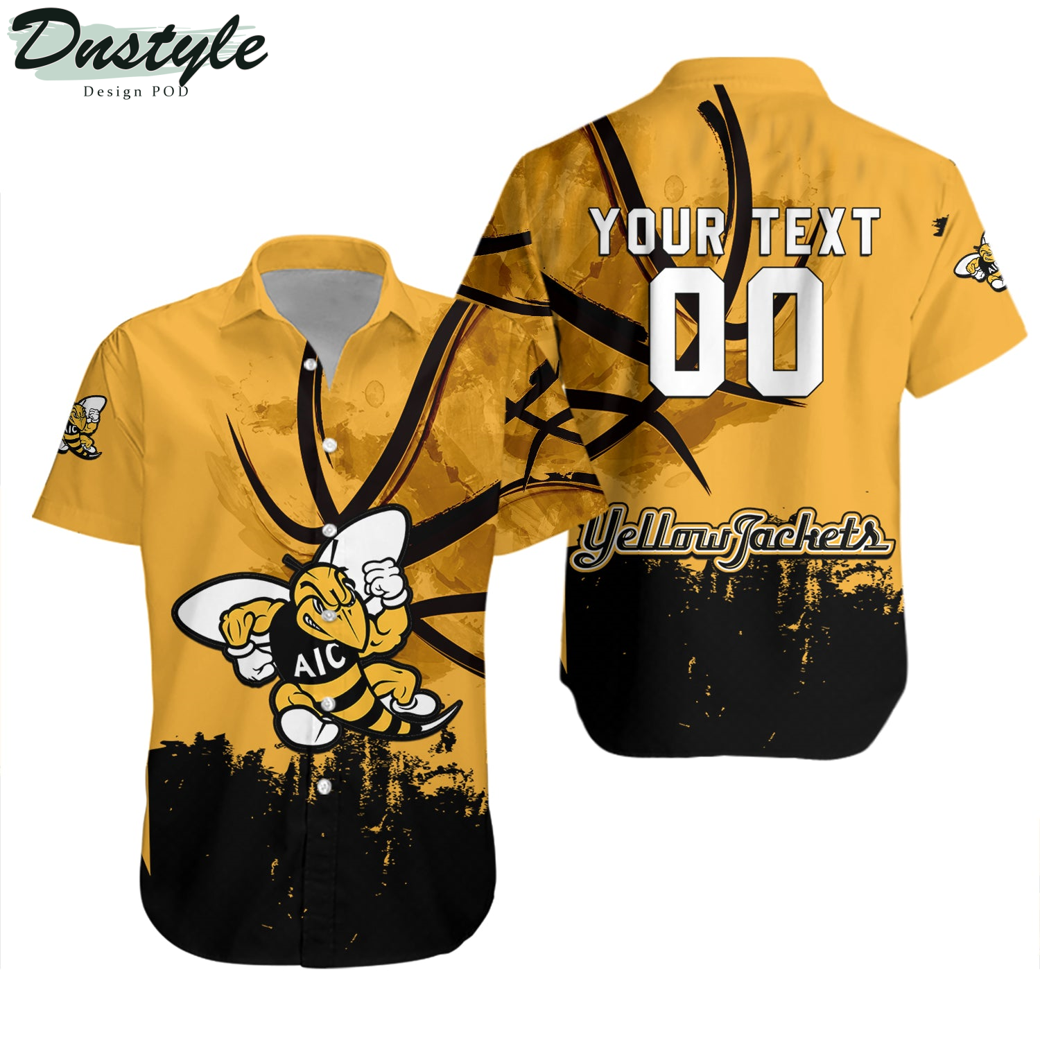 American International Yellow Jackets Basketball Net Grunge Pattern Hawaii Shirt