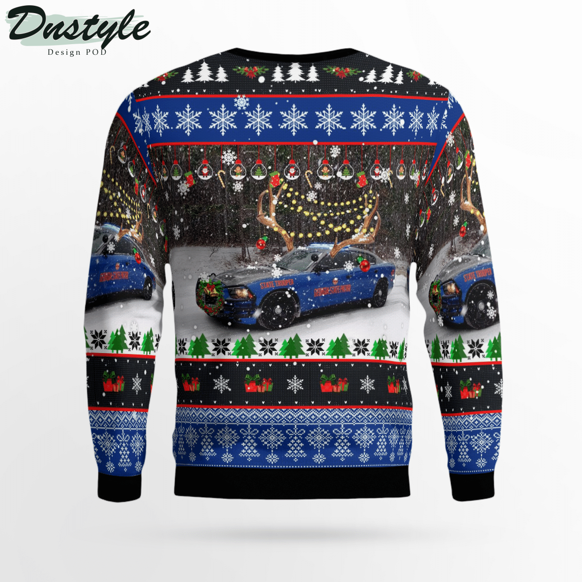 Georgia State Patrol Blue Charger Pursuit Ugly Christmas Sweater