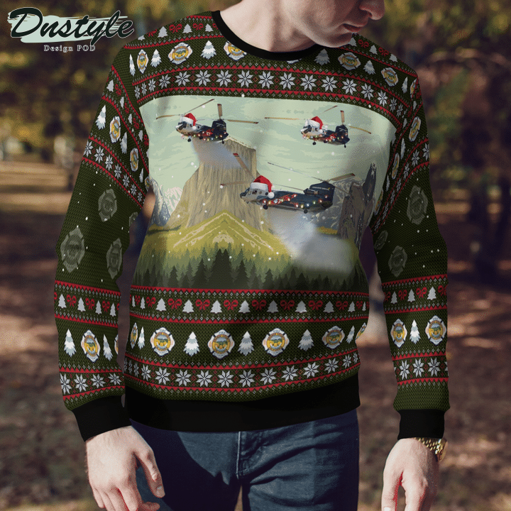 Orange County Fire Authority Boeing CH-47D Chinook Helicopter Ugly Merry Christmas Sweater