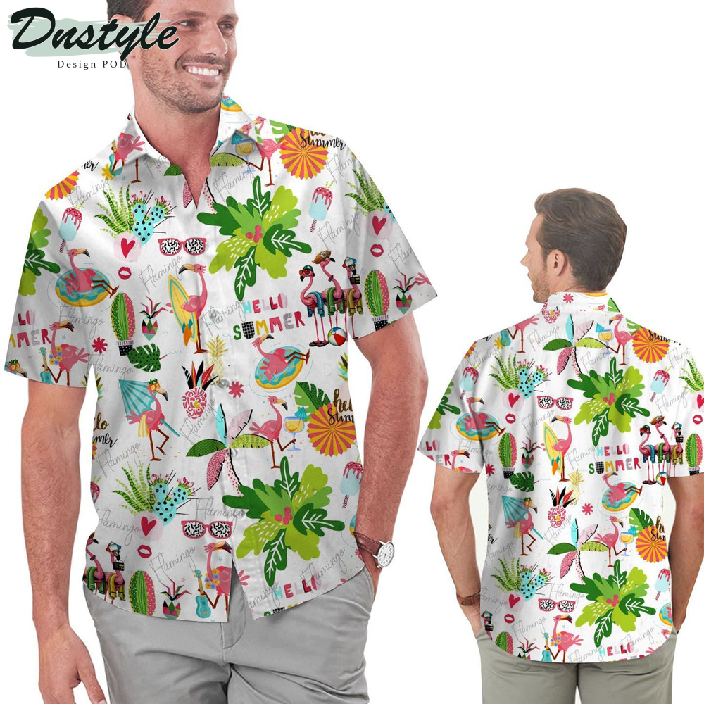 Funny Flamingo Hello Summer Hawaiian Shirt
