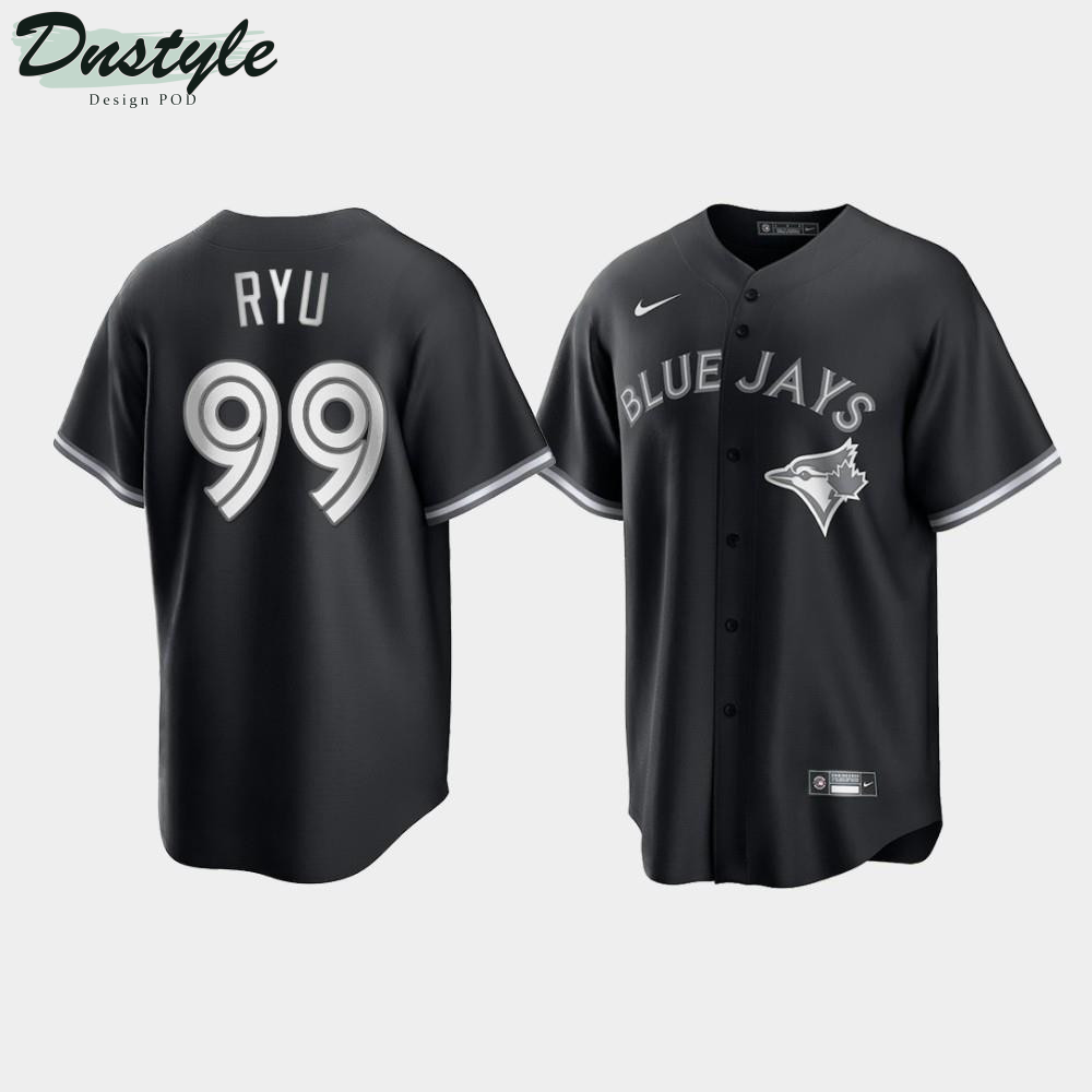 Toronto Blue Jays Hyun-Jin Ryu #99 Black White 2021 All Black Fashion Jersey MLB Jersey