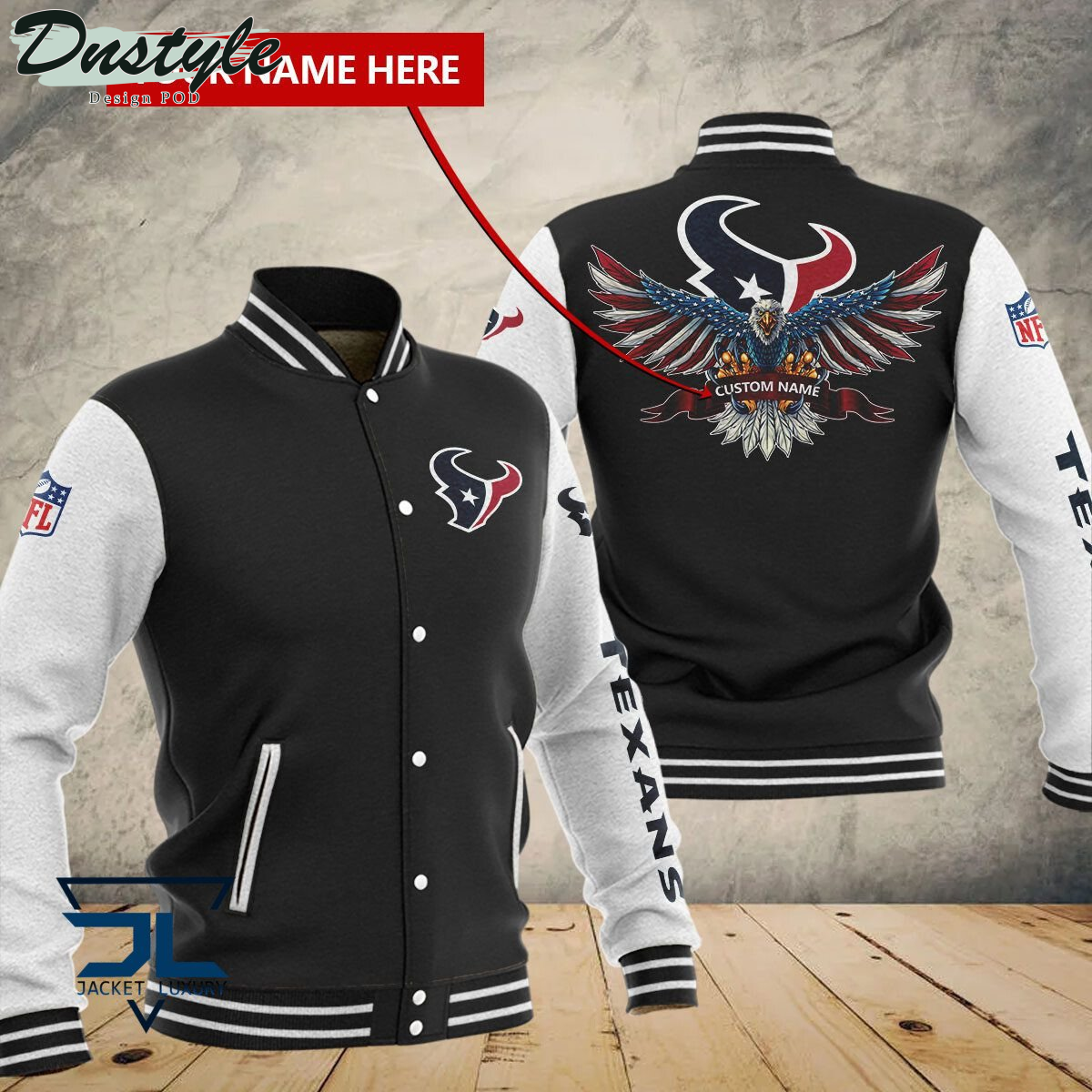 Houston Texans Eagles Custom Name Baseball Jacket