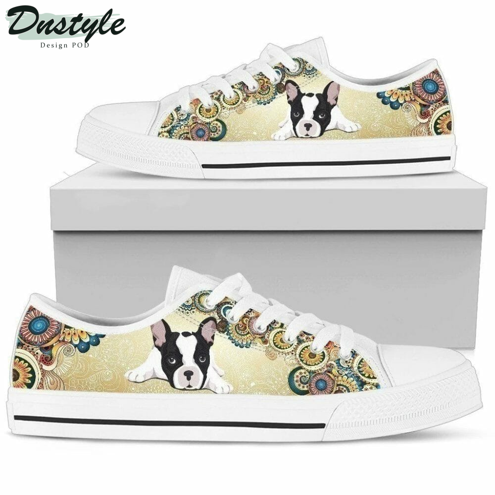 Hippie Style French Bulldog Low Top Shoes Sneakers