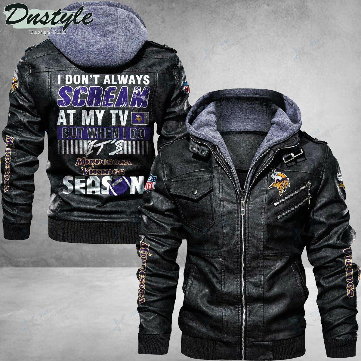 Minnesota Vikings I don't Always Scream At My TV Leather Jacket