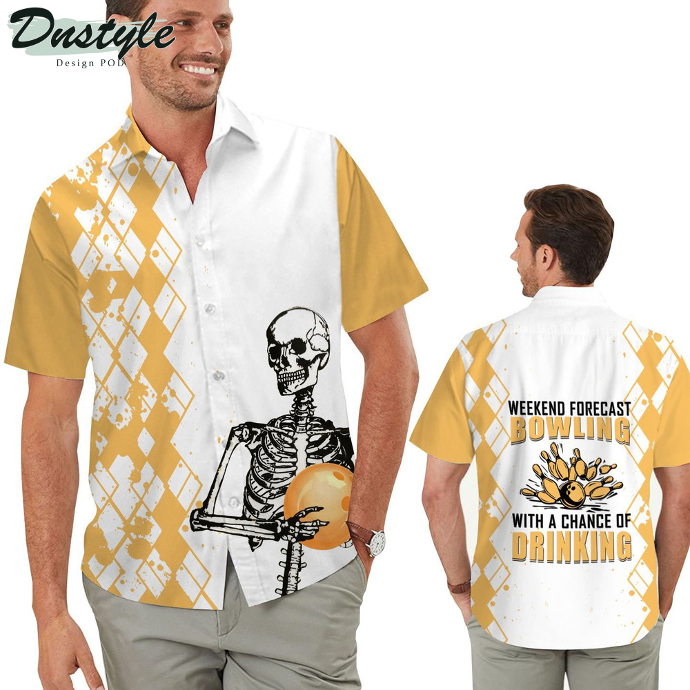 Weekend Forecast Bowling With A Chance Of Drinking Skeleton Hawaiian Shirt