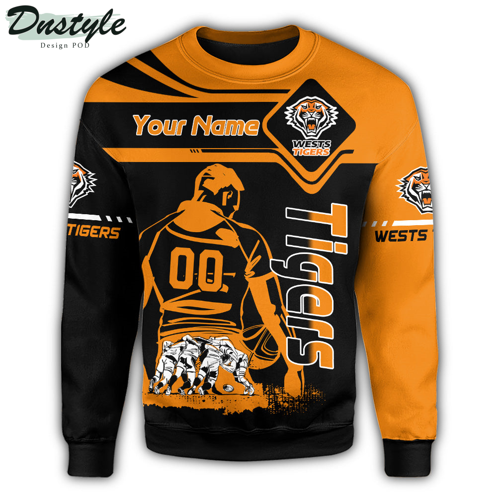 Wests Tigers Sweatshirt NRL Pentagon Style Personalized