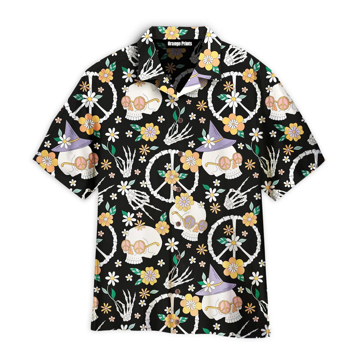 Hippy Bony Halloween Skull Peace Hawaiian Shirt