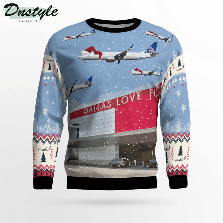 United Airlines Boeing 737-900 over Dallas Love Field Ugly Merry Christmas Sweater
