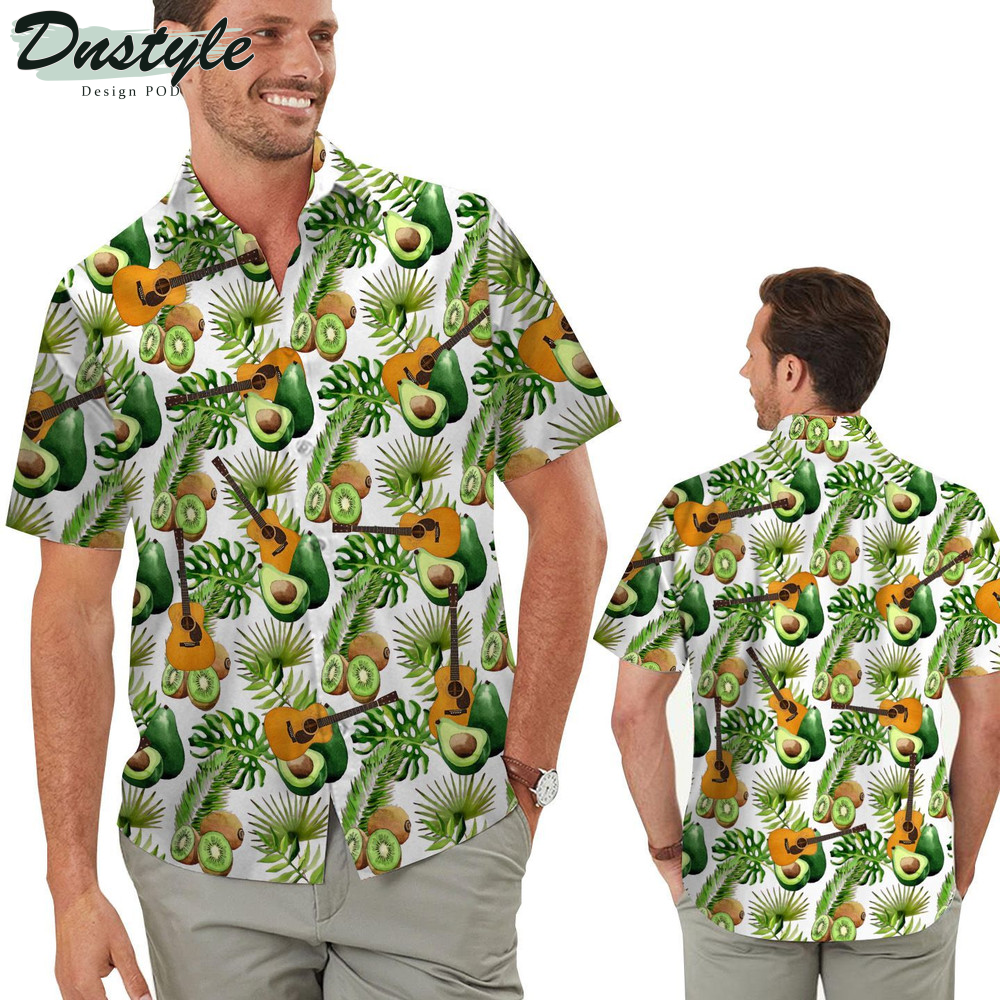 Tropical Avocado And Kiwi Guitar Hawaiian Shirt