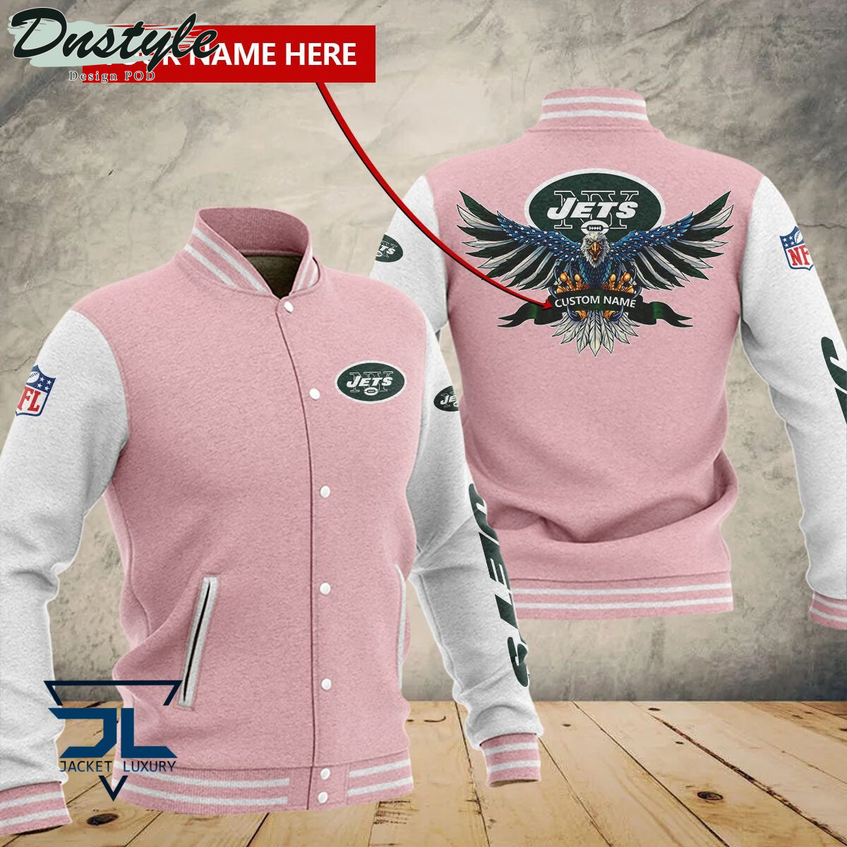 New York Jets Eagles Custom Name Baseball Jacket