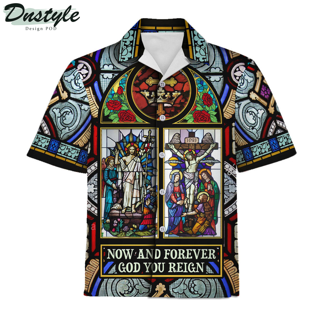 Now And Forever God You Reign Stained Glass Hawaiian Shirt And Short