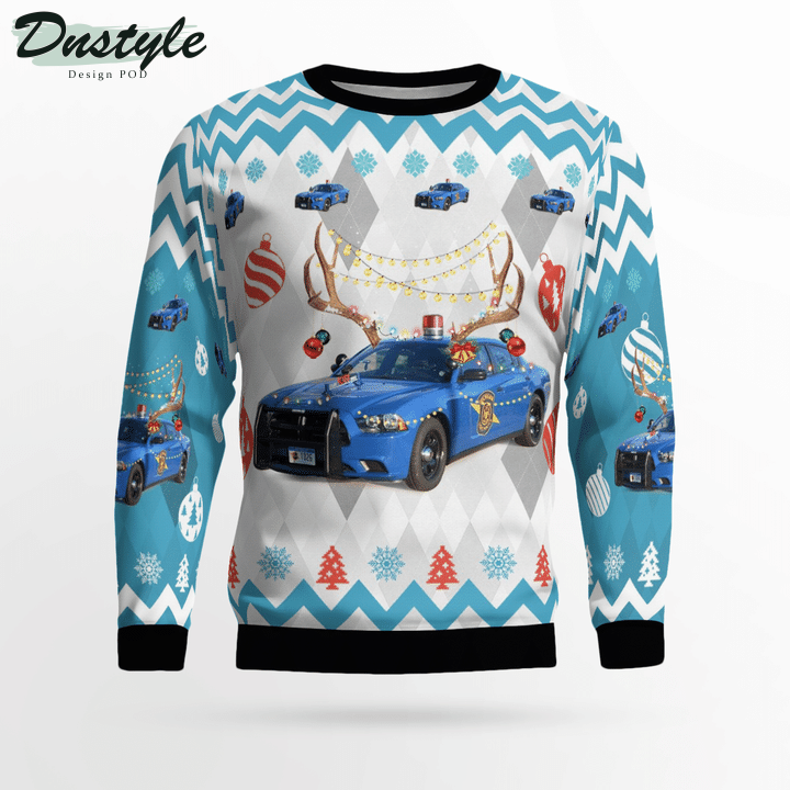 Michigan State Police Dodge Charger Ugly Merry Christmas Sweater